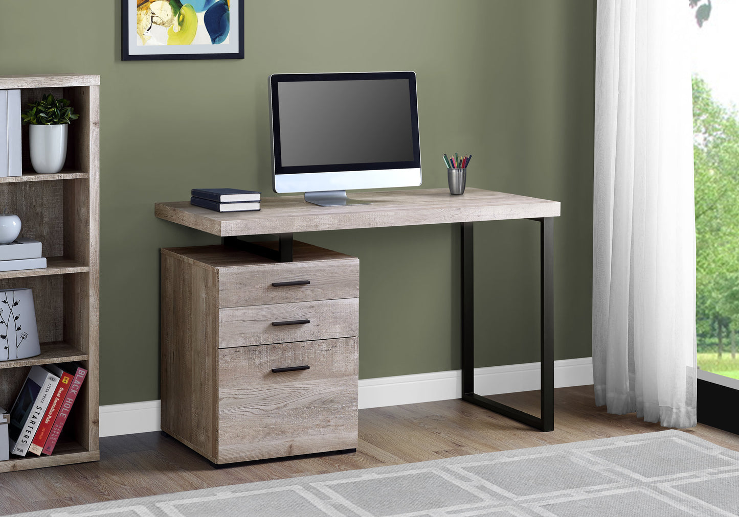 24" Brown Rectangular Computer Desk With Three Drawers