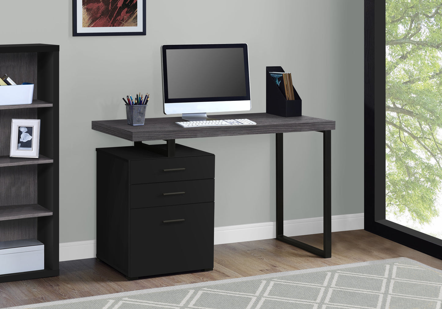 24" Brown Rectangular Computer Desk With Two Drawers