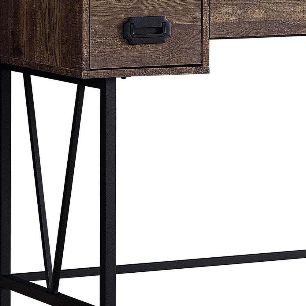 24" Brown Rectangular Computer Desk With Three Drawers