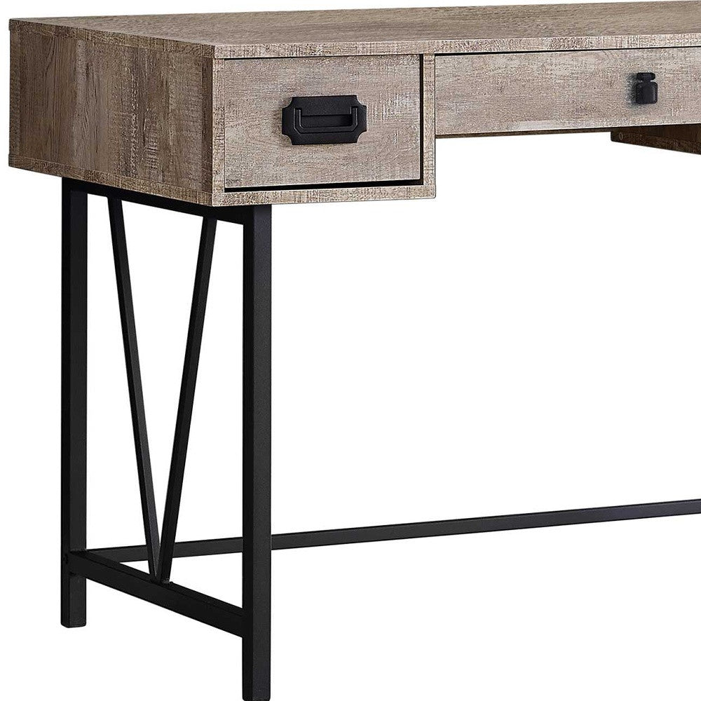 24" Taupe Rectangular Computer Desk With Three Drawers