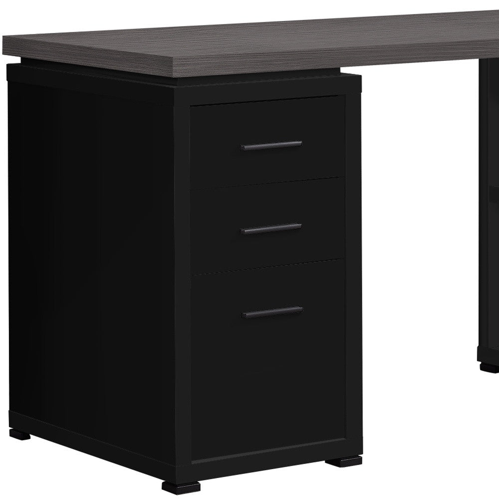 47" Brown L-Shape Computer Desk With Three Drawers
