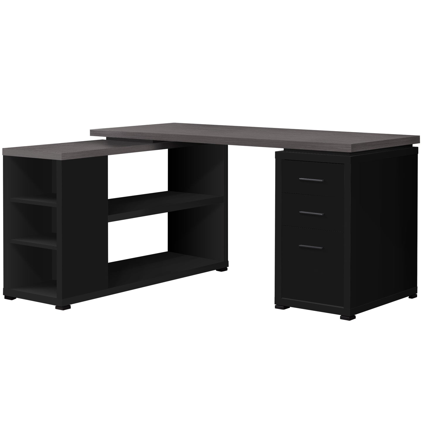 47" Brown L-Shape Computer Desk With Three Drawers