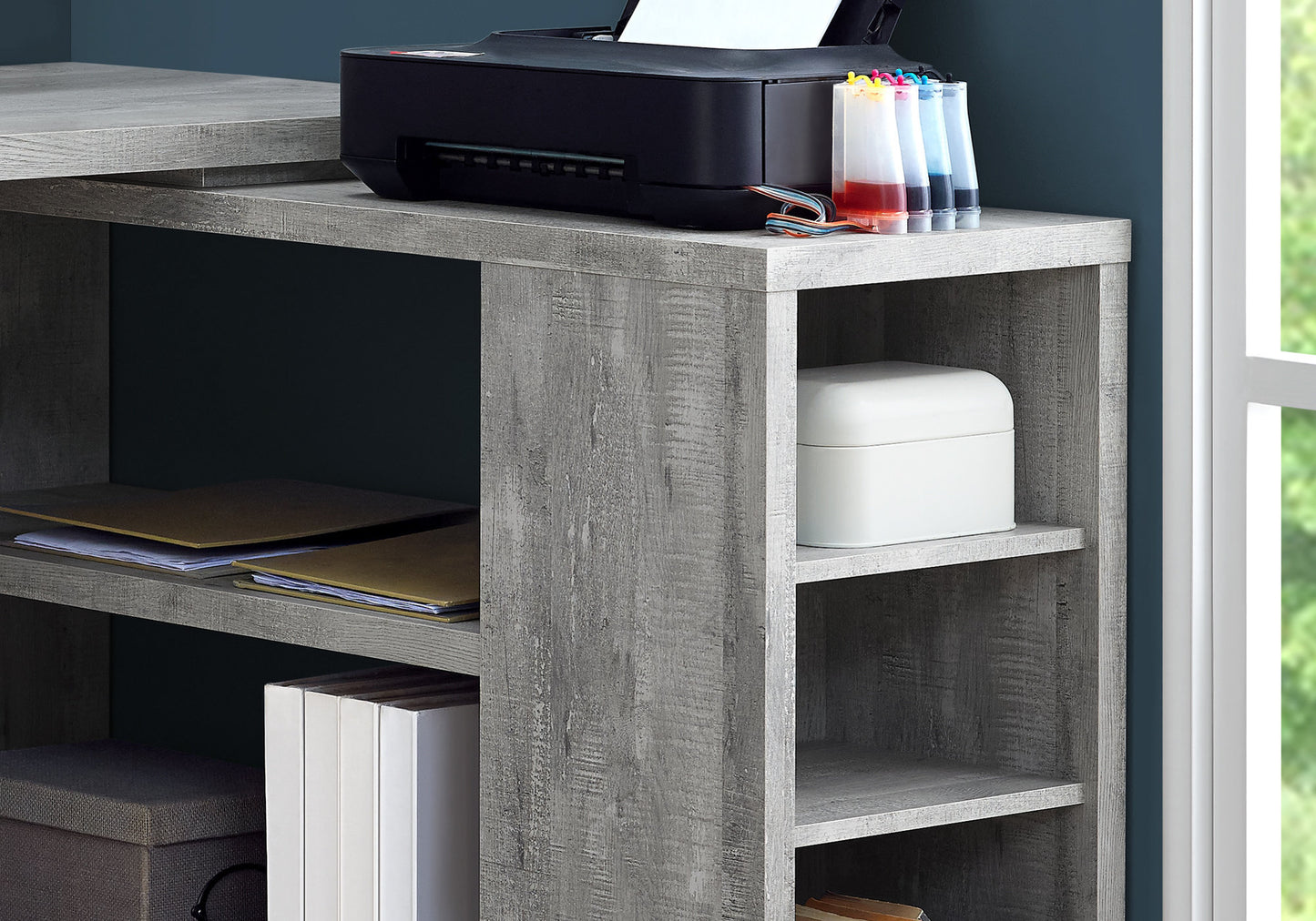 47" Brown L-Shape Computer Desk With Three Drawers