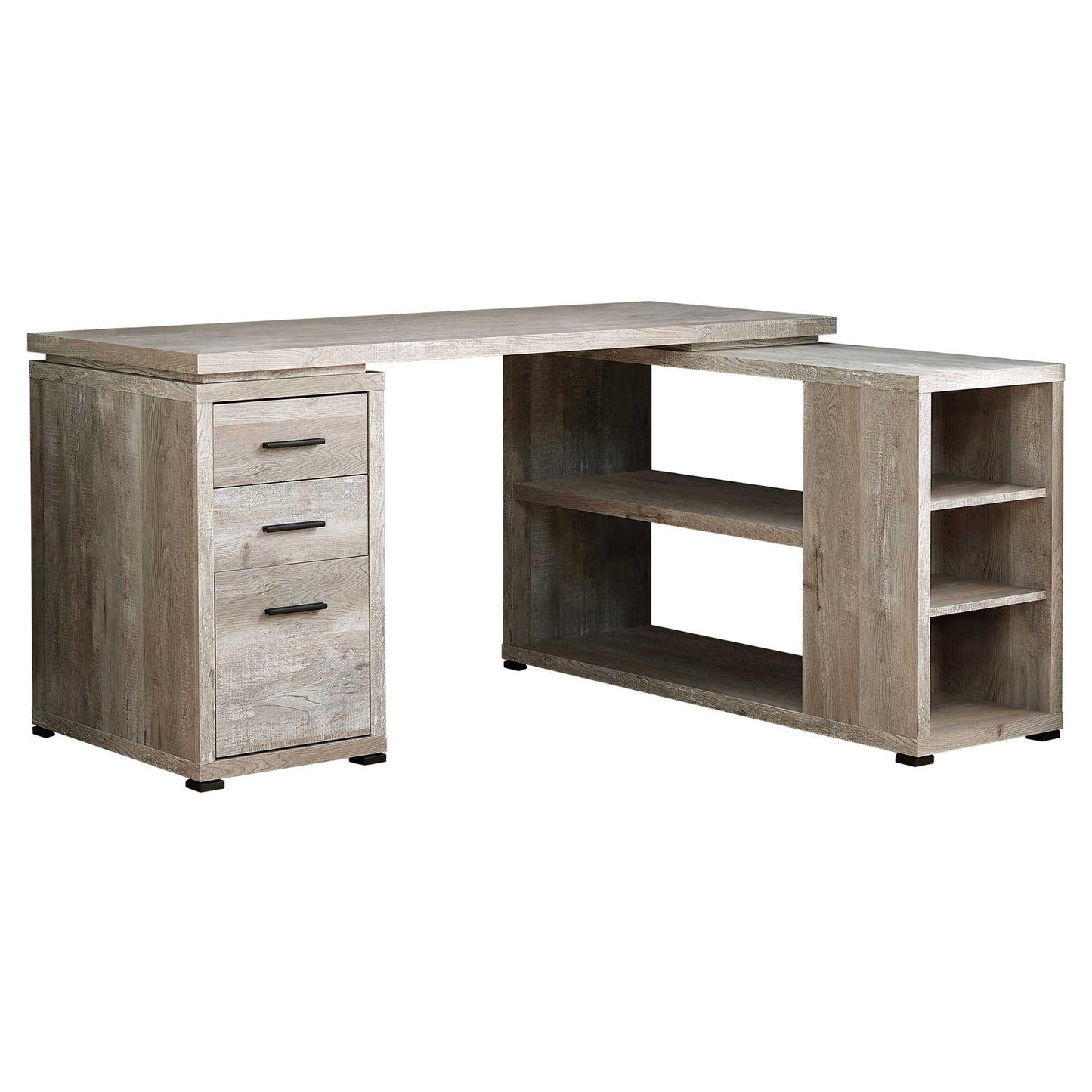 47" Brown L-Shape Computer Desk With Three Drawers