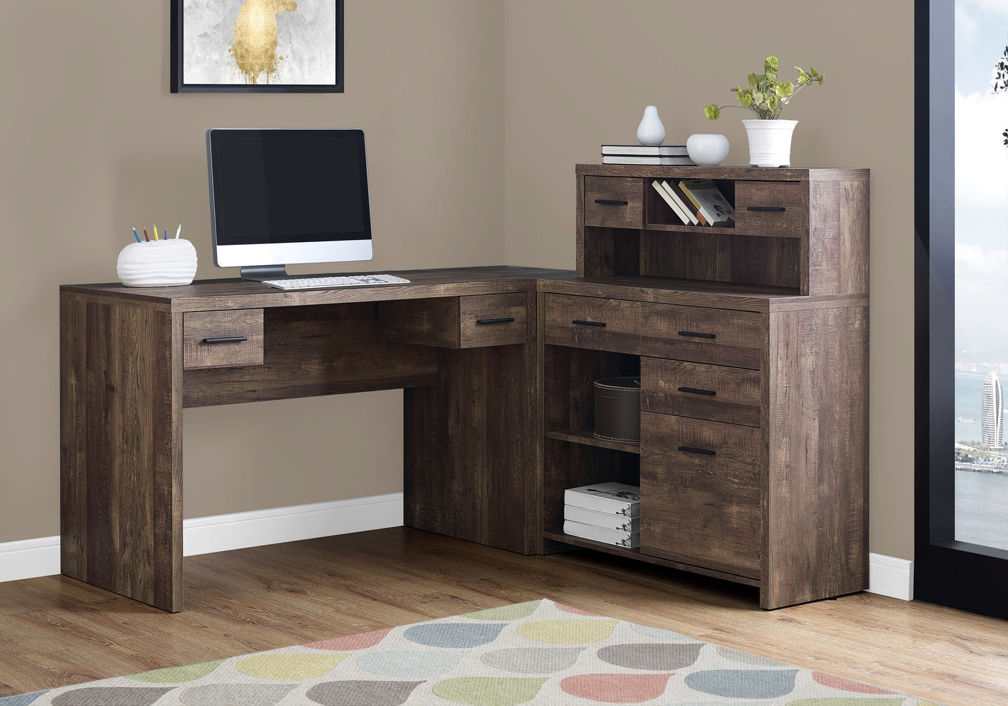 24" Grey Rectangular Computer Desk With Two Drawers