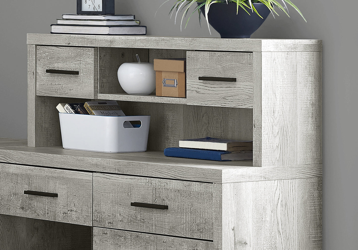 24" Grey Rectangular Computer Desk With Two Drawers