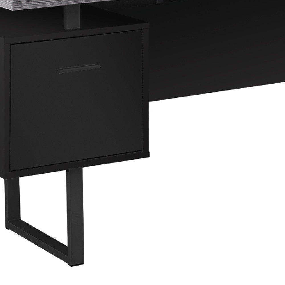 71" Taupe L-Shape Computer Desk With Three Drawers