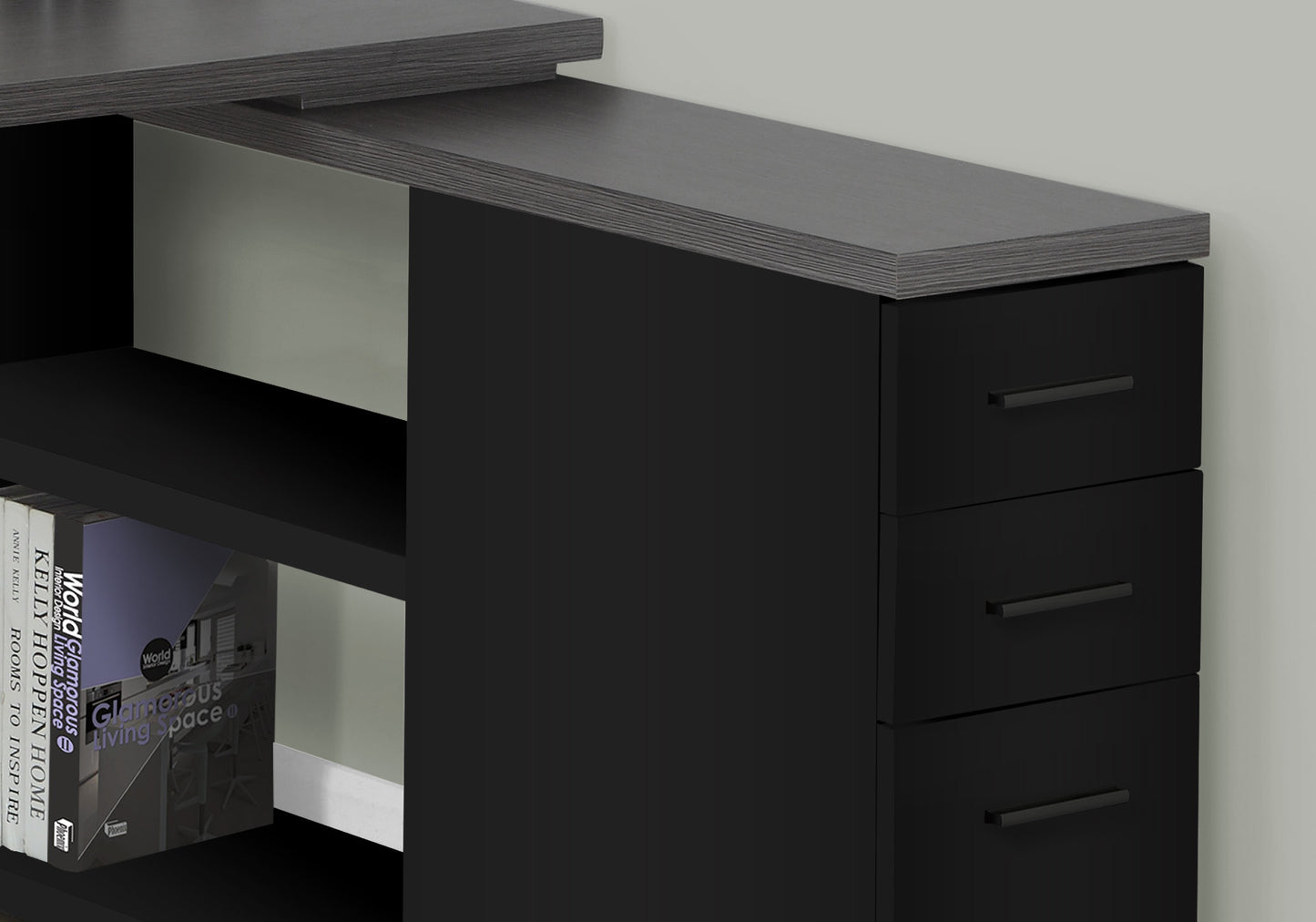 47" White L-Shape Computer Desk With Three Drawers