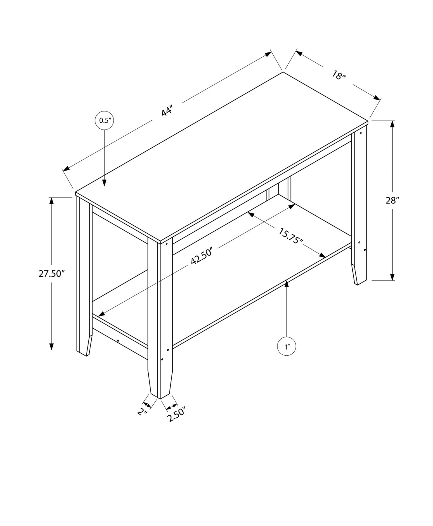 44" Taupe Console Table With Storage