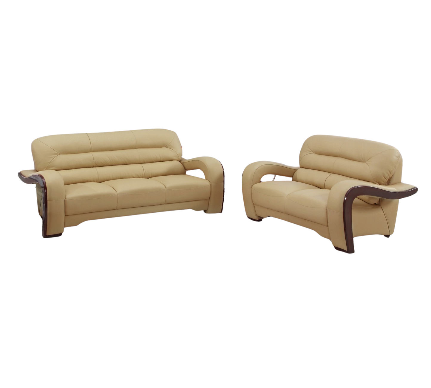 Two Piece Indoor Beige Genuine Leather Five Person Seating Set
