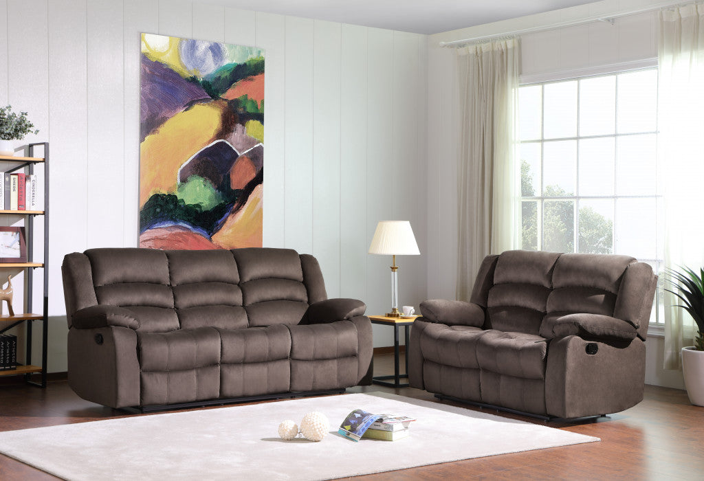 Three Piece Indoor Brown Microsuede Six Person Seating Set