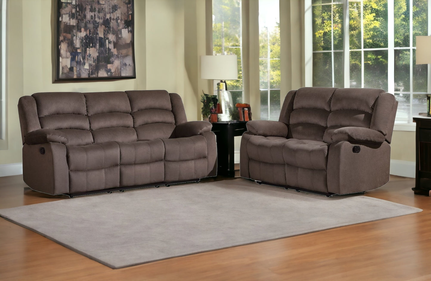 Three Piece Indoor Brown Microsuede Six Person Seating Set