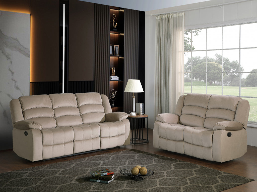 Three Piece Indoor Beige Microsuede Six Person Seating Set
