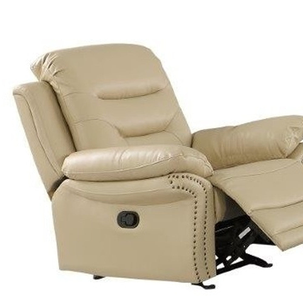 Three Piece Indoor Beige Faux Leather Five Person Seating Set