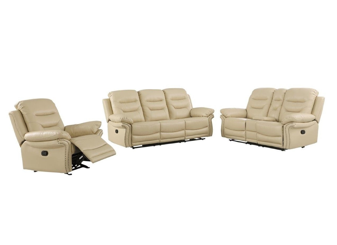 Three Piece Indoor Beige Faux Leather Five Person Seating Set