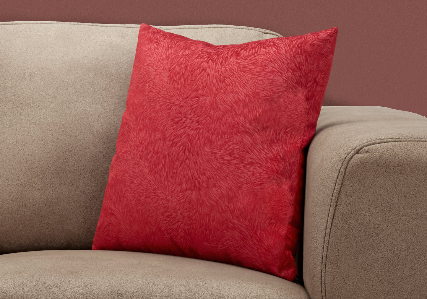 18" X 18" Red Velvet Polyester Feather Zippered Pillow