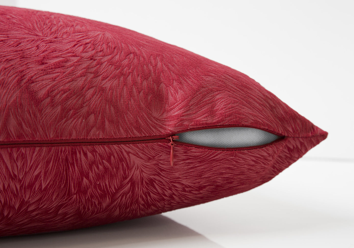 18" X 18" Red Velvet Polyester Feather Zippered Pillow