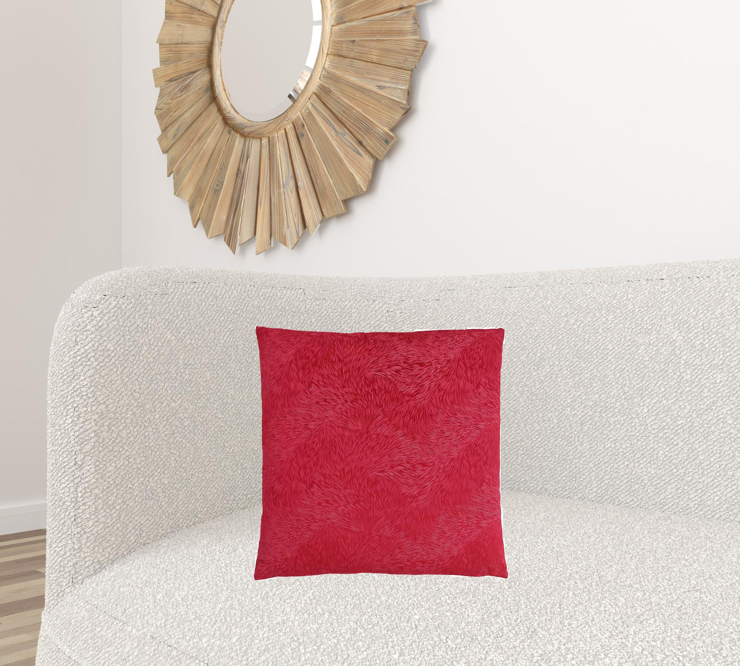 18" X 18" Red Velvet Polyester Feather Zippered Pillow