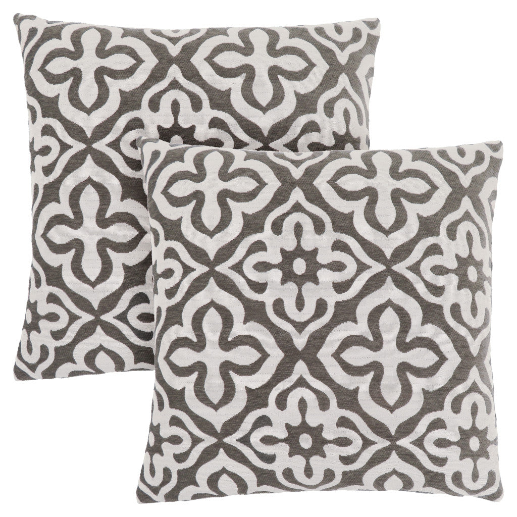 Set Of Two 18" X 18" Gray and White Polyester Geometric Zippered Pillow