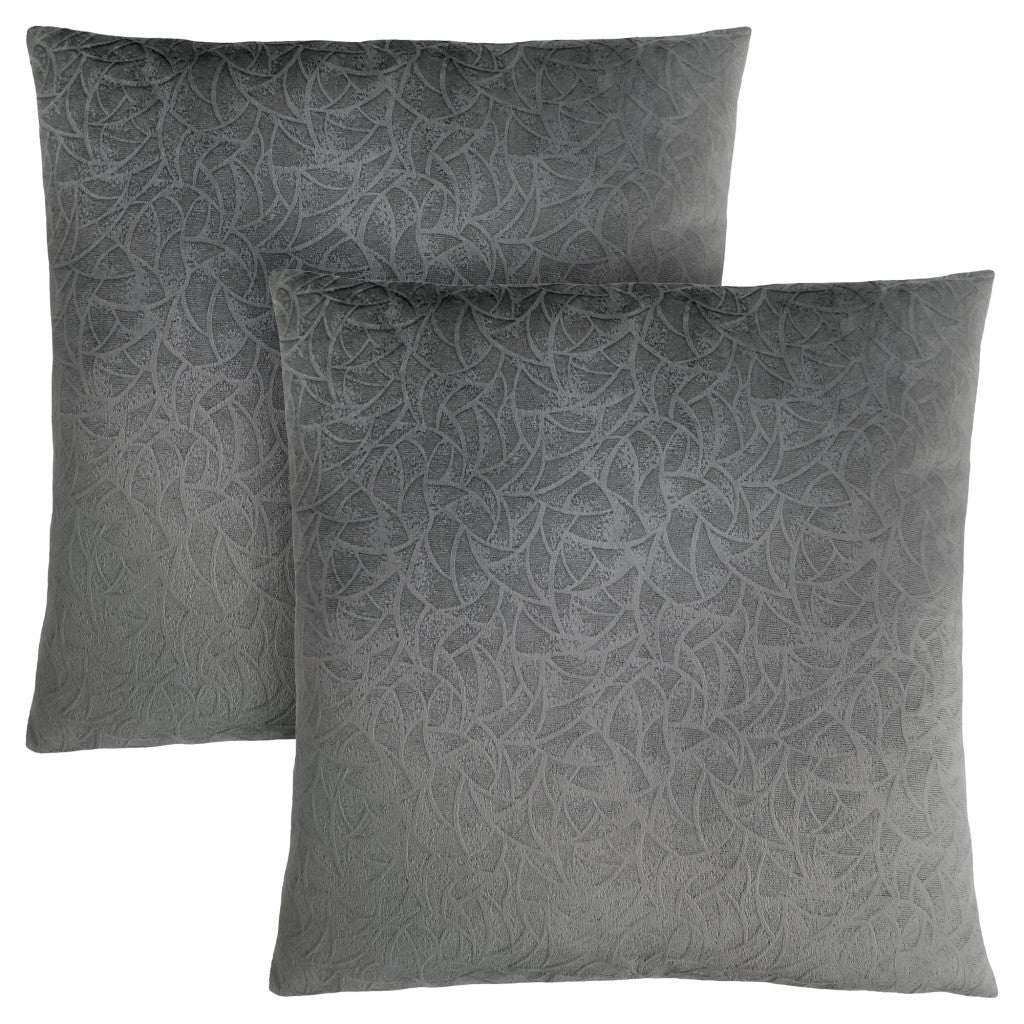 Set Of Two 18" X 18" Light Gray Velvet Polyester Floral Zippered Pillow