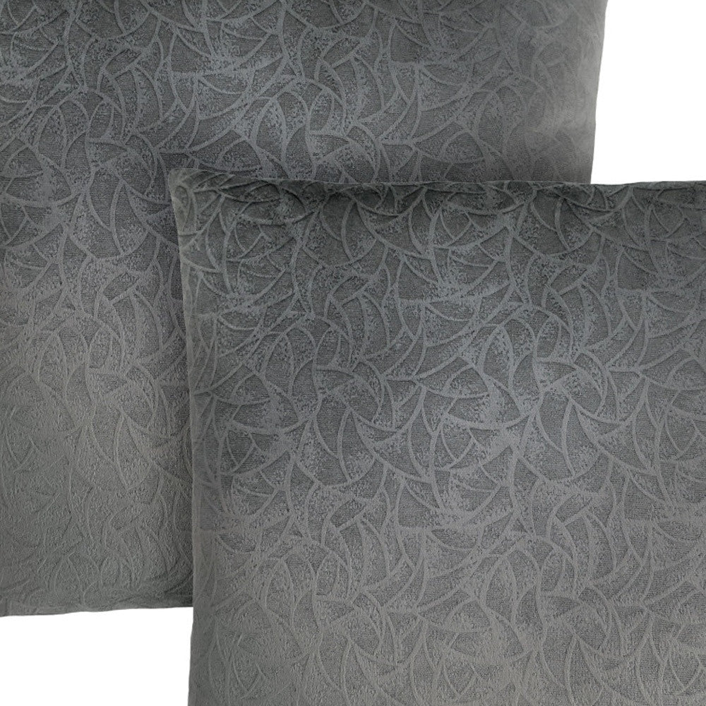 Set Of Two 18" X 18" Light Gray Velvet Polyester Floral Zippered Pillow