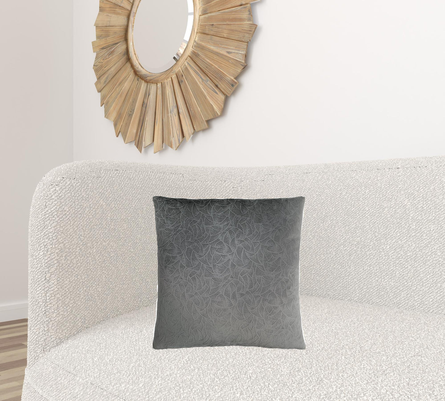 Set Of Two 18" X 18" Light Gray Velvet Polyester Floral Zippered Pillow