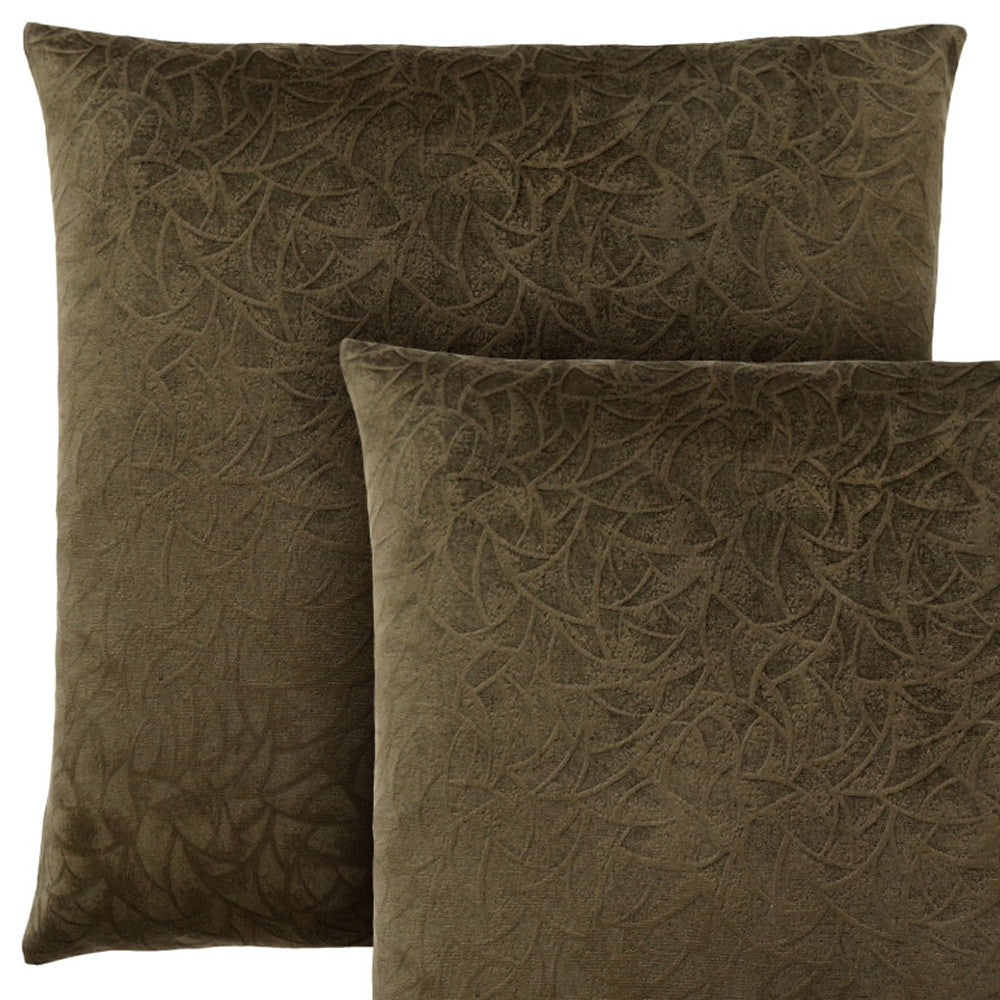 Set Of Two 18" X 18" Light Gray Velvet Polyester Floral Zippered Pillow