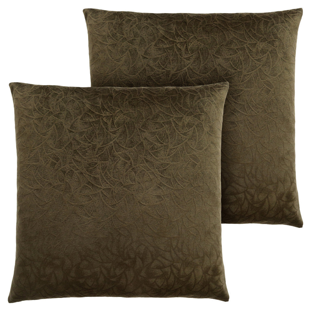 Set Of Two 18" X 18" Light Gray Velvet Polyester Floral Zippered Pillow