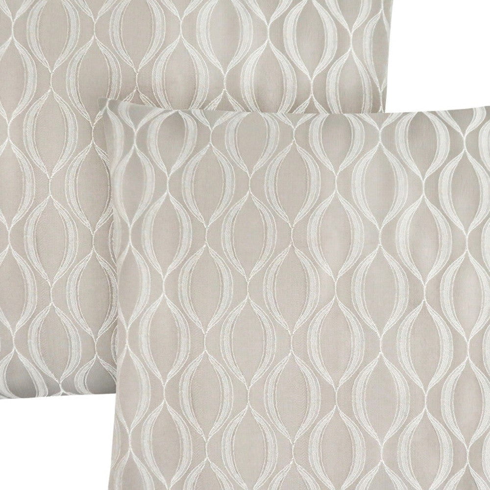 Set Of Two 18" X 18" Taupe Polyester Ogee Zippered Pillow