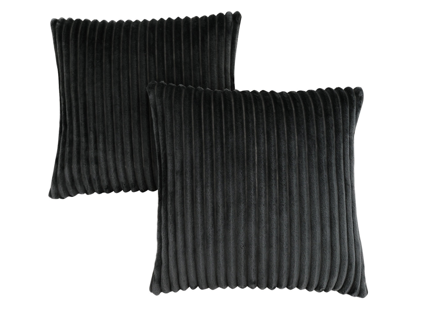 Set Of Two 18" X 18" Black Polyester Ribbed Zippered Pillow