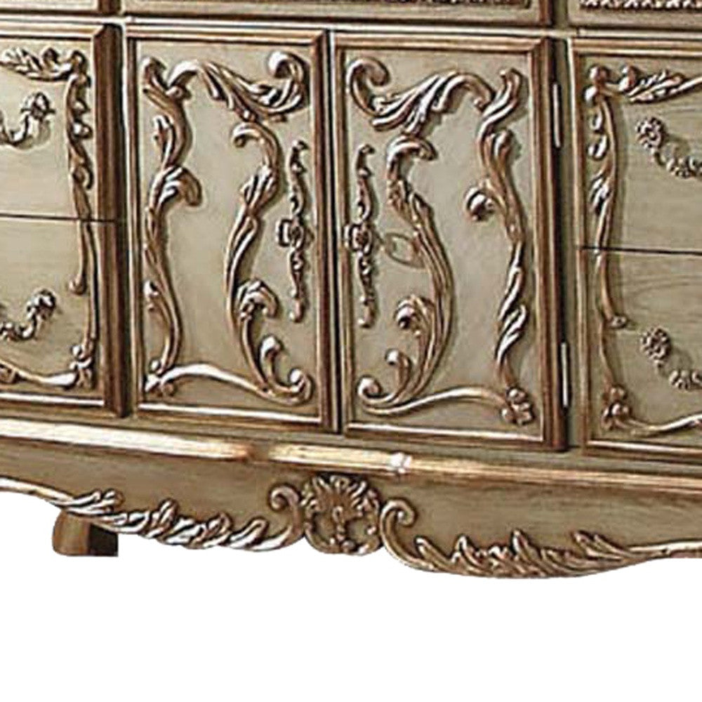 20" X 66" X 38" Gold Patina Bone Wood Poly Resin Dresserserver