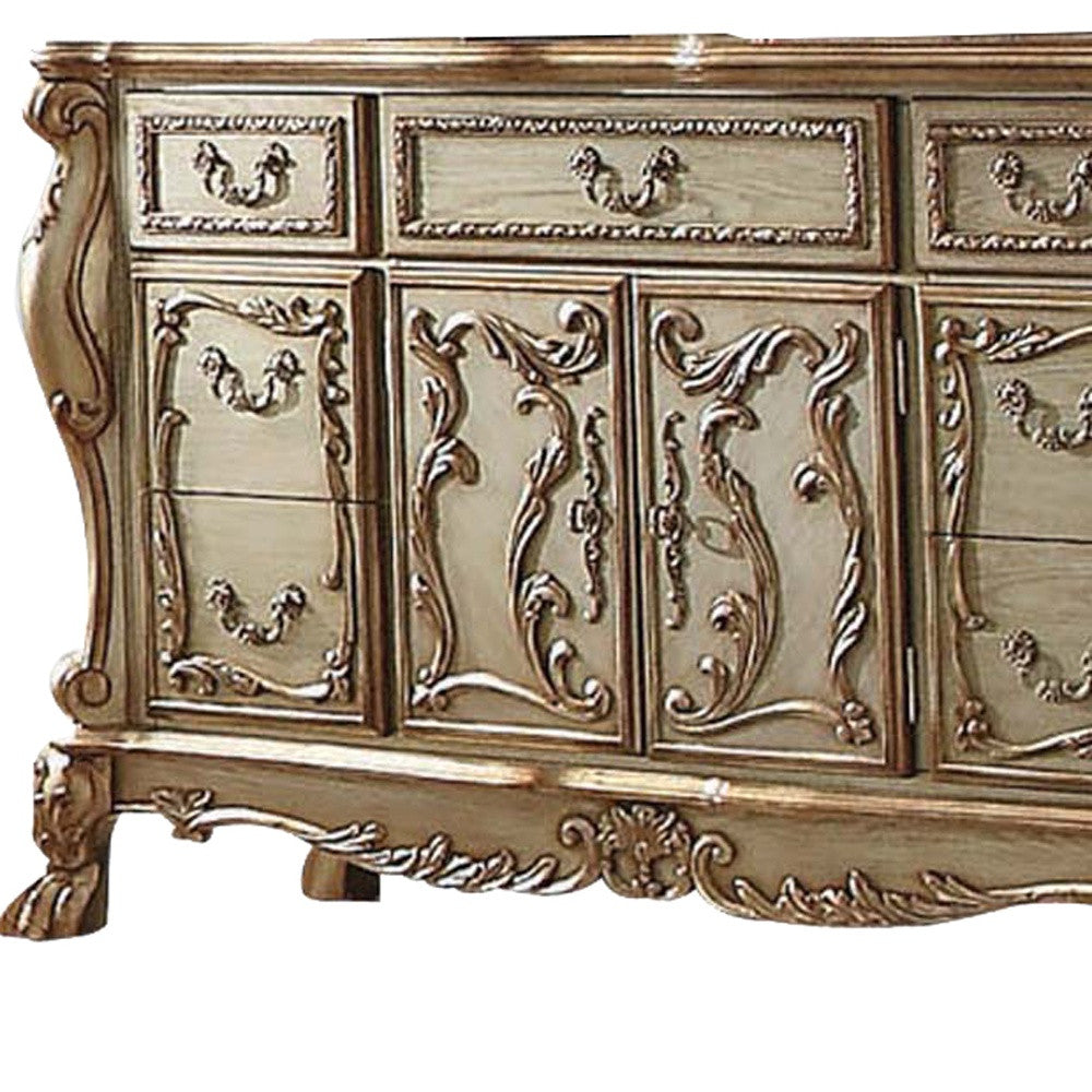 20" X 66" X 38" Gold Patina Bone Wood Poly Resin Dresserserver