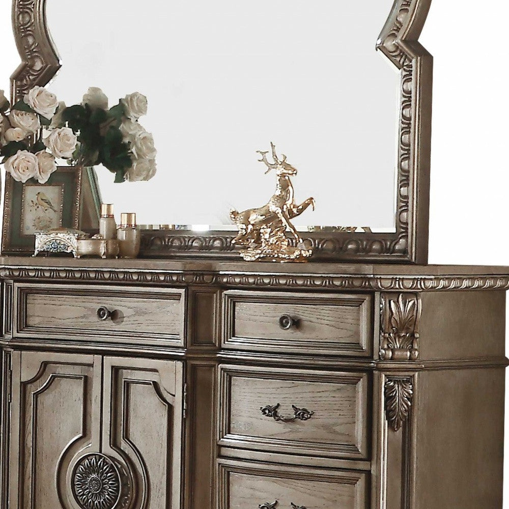 18" X 68" X 42" Antique Champagne Wood Poly Resin Dresser Wwooden Top
