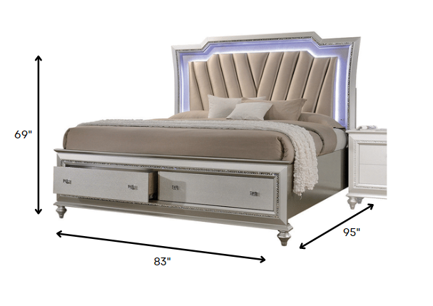 King Beige And Champagne Upholstered Velvettwo Drawers Bed