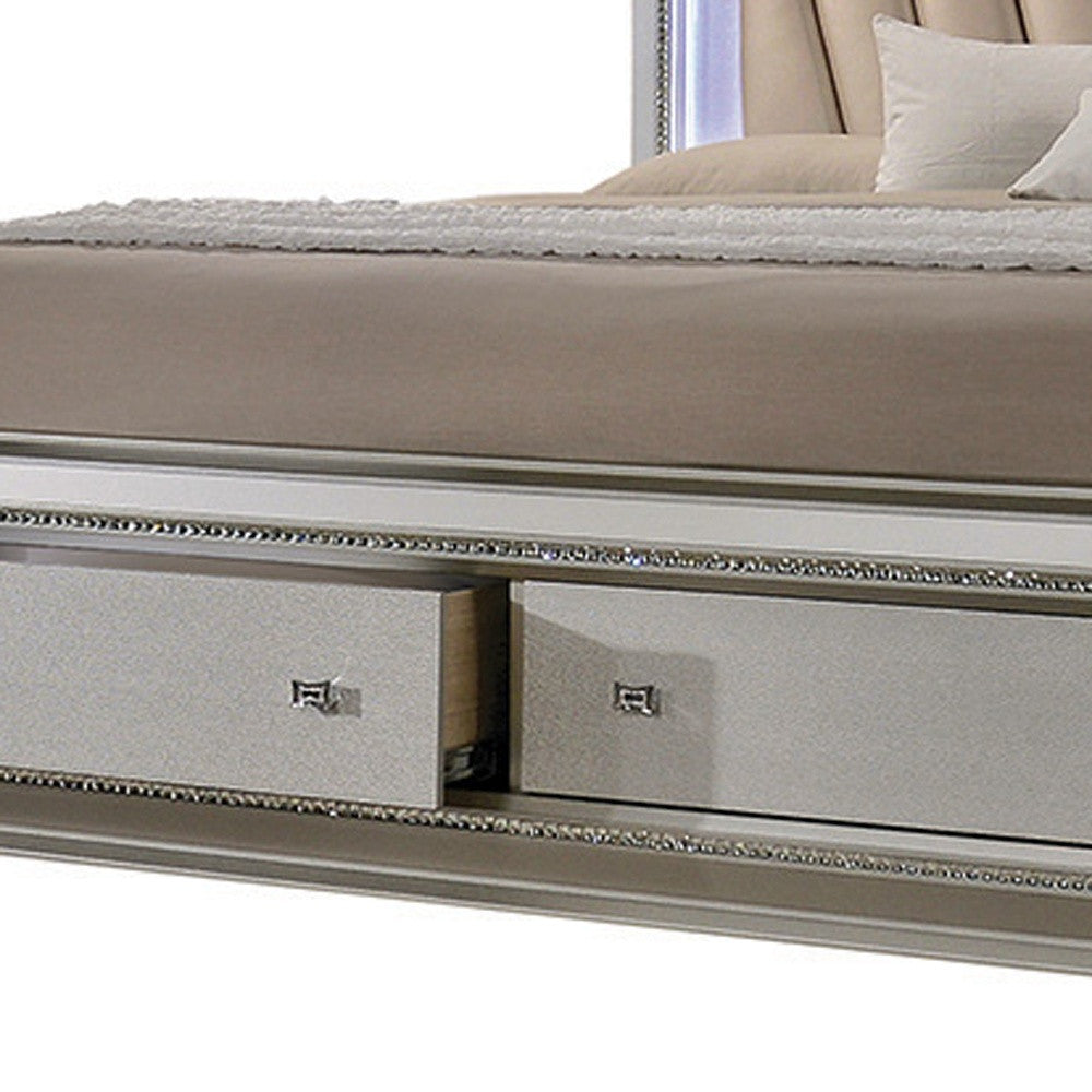 King Beige And Champagne Upholstered Velvettwo Drawers Bed