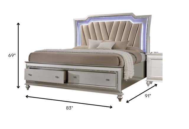 King Beige And Champagne Upholstered Velvettwo Drawers Bed