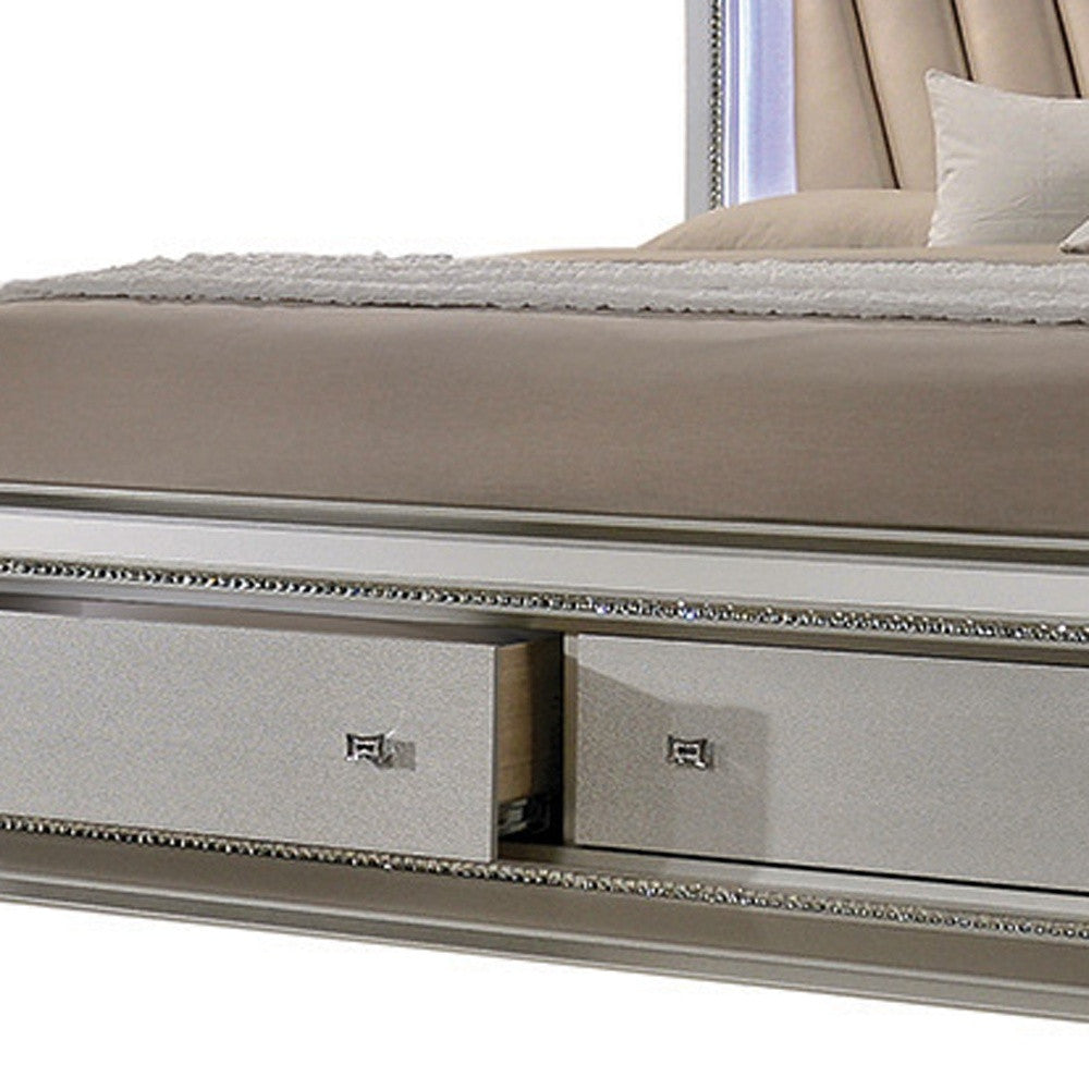 King Beige And Champagne Upholstered Velvettwo Drawers Bed