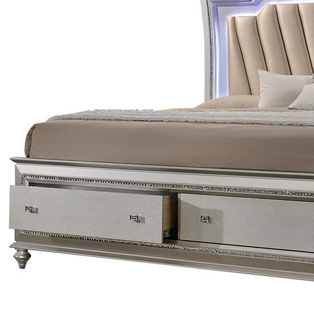 King Beige And Champagne Upholstered Velvettwo Drawers Bed