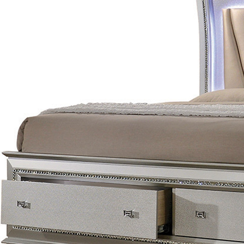 King Beige And Champagne Upholstered Velvettwo Drawers Bed