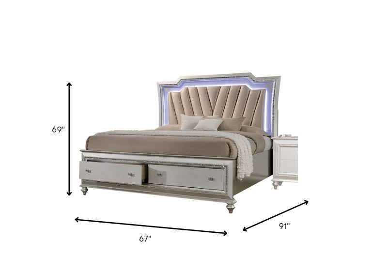 King Beige And Champagne Upholstered Velvettwo Drawers Bed