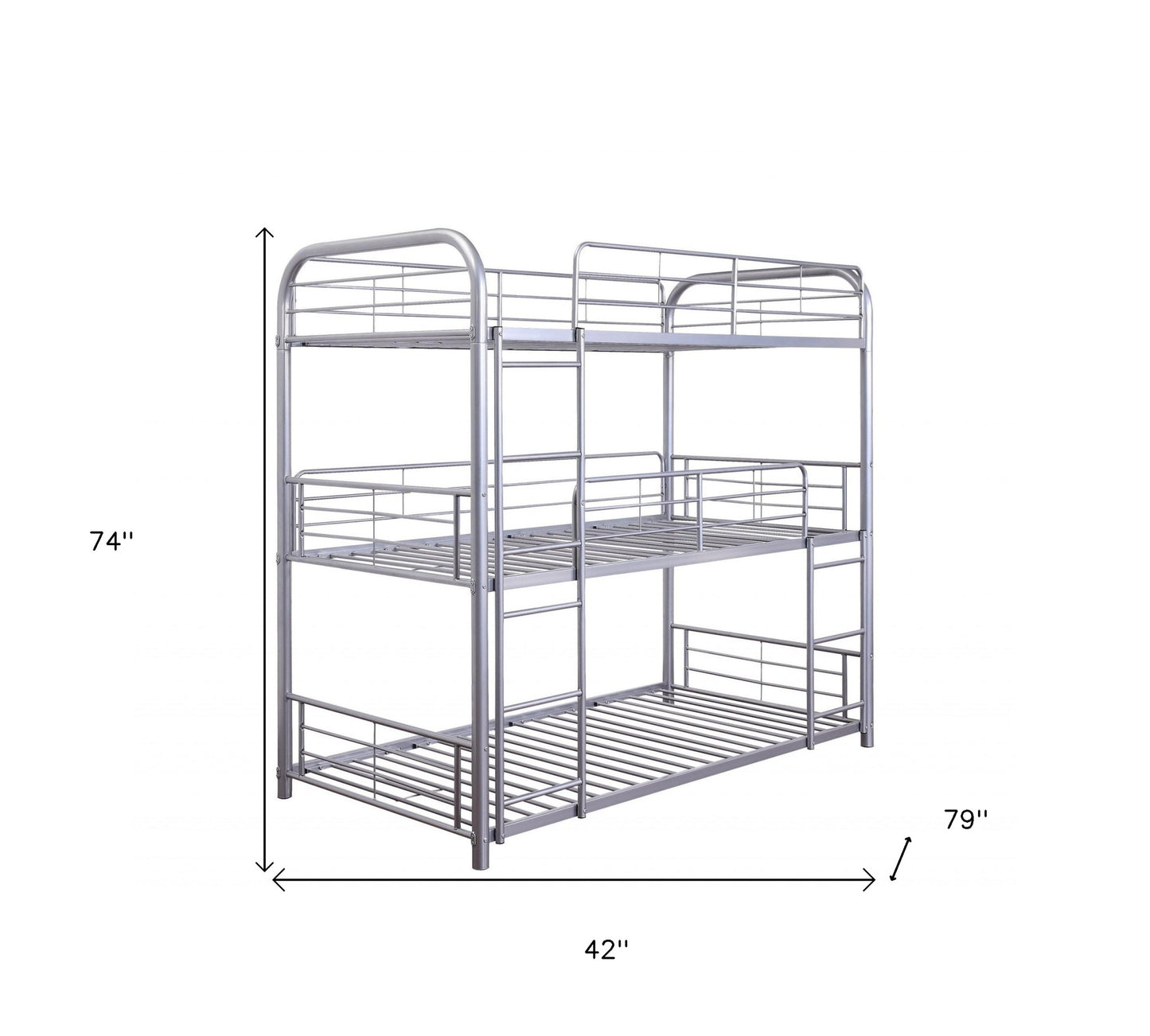 42" X 79" X 74" Gunmetal Metal Triple Bunk Bed - Twin