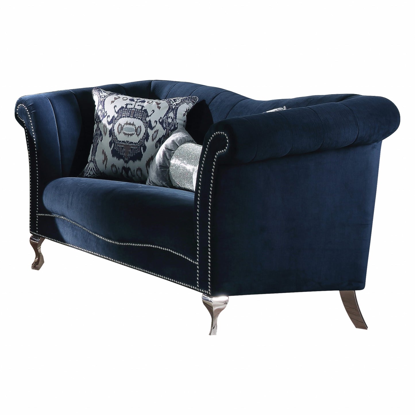 37" X 74" X 39" Blue Velvet Upholstery Acrylic Leg Loveseat W2 Pillows