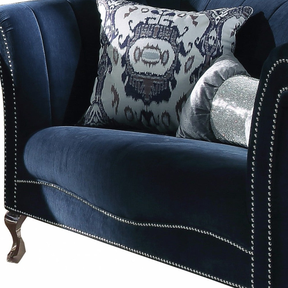 37" X 74" X 39" Blue Velvet Upholstery Acrylic Leg Loveseat W2 Pillows