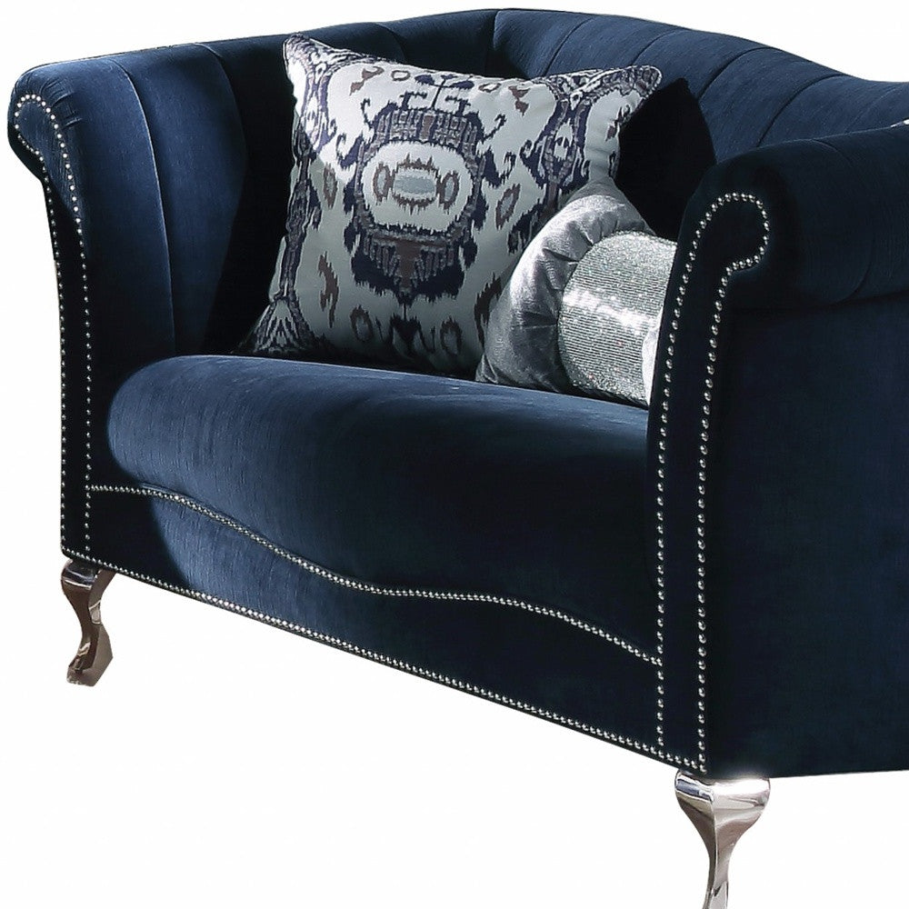 37" X 74" X 39" Blue Velvet Upholstery Acrylic Leg Loveseat W2 Pillows