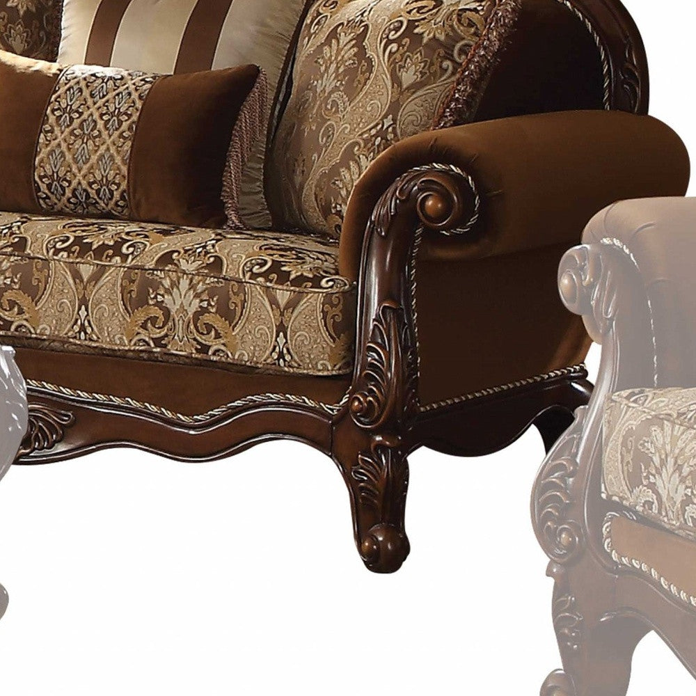 37" X 69" X 46" Fabric Cherry Oak Upholstery Wood Legtrim Loveseat W4 Pillows