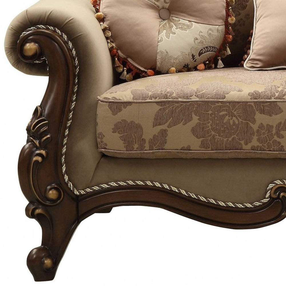 38" X 69" X 45" Fabric Walnut Upholstery Wood Legtrim Loveseat W6 Pillows
