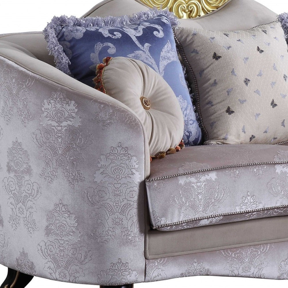 38" X 76" X 43" Cream Fabric Upholstery Loveseat W5 Pillows
