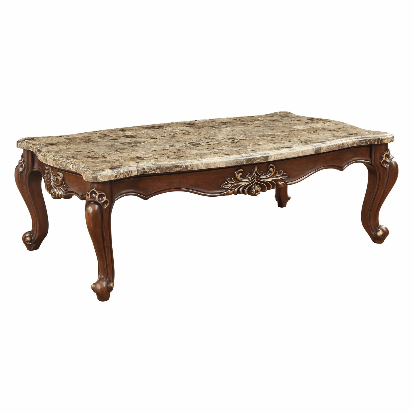 34" Brown and Dark Brown Genuine Marble Free Form Coffee Table