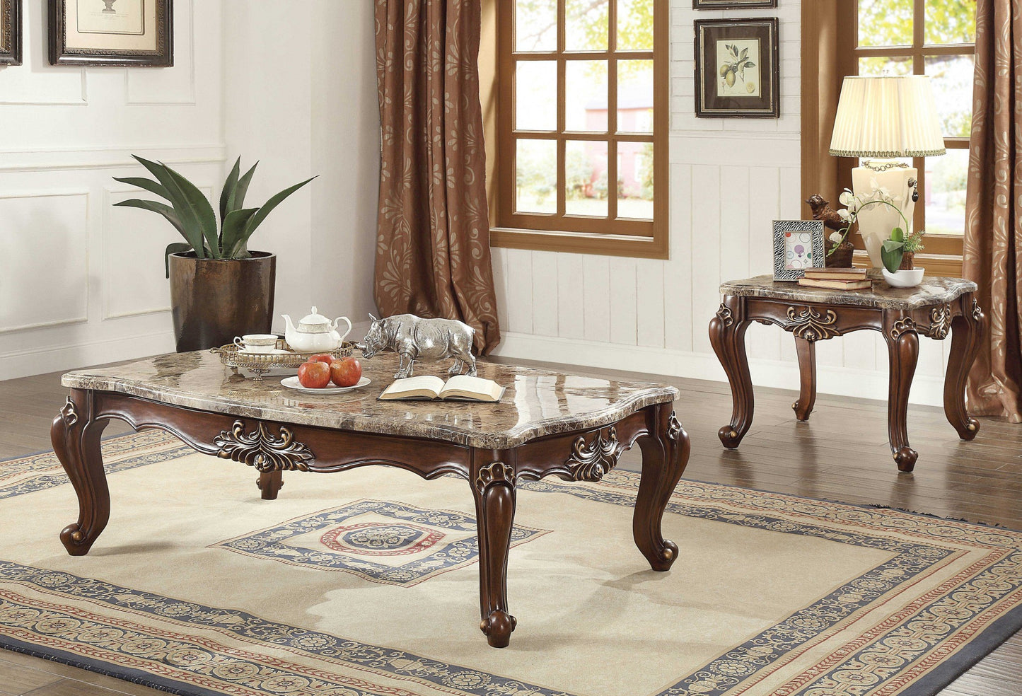 34" Brown and Dark Brown Genuine Marble Free Form Coffee Table