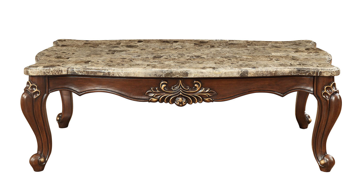 34" Brown and Dark Brown Genuine Marble Free Form Coffee Table